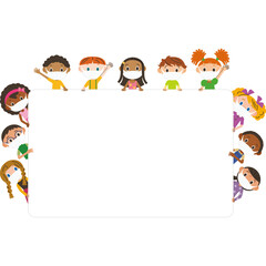 マスクをする子供達とメッセージボード
