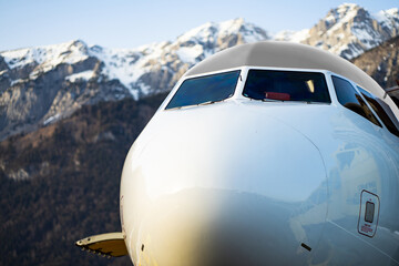 Flugzeug vor Alpenpanorama