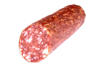 Smoked sausage salami isolated on a white background