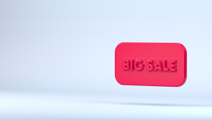 Red color Big sale finish 3d text on white background 3d render illustration. 3D render of Big Sale word. For cheap products advertisement, retail, store, buy, price, off, promo, bonus, shopping.