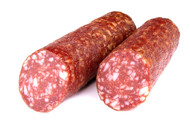 Smoked sausage salami isolated on a white background