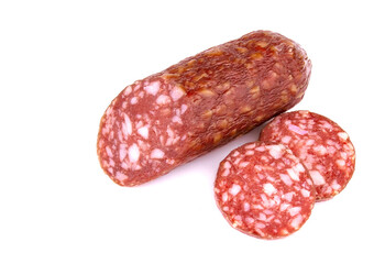 Smoked sausage salami isolated on a white background