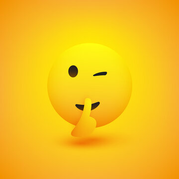 Winking, Shushing Face Showing Make Silence Sign - Simple Emoticon on Yellow Background - Vector Design Illustration