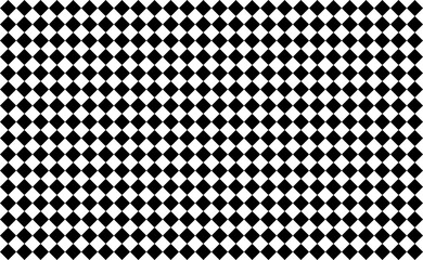 Black and white rhombus checkered pattern background. Vector illustration of black and white squares. Wallpaper consist of repeatable texture. Finish line flag concept.