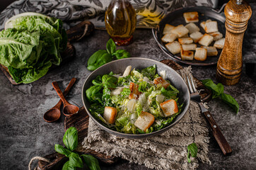 Fototapeta na wymiar Delicious and simple ceasar salad