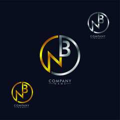 NB, BN Letter logo design gold and silver