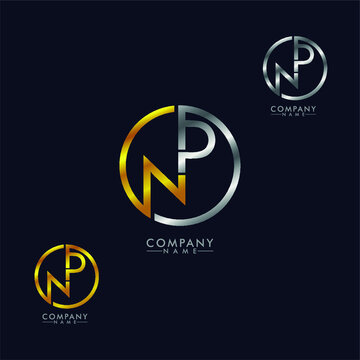 NP, PN Letter logo design gold and silver