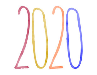 New Year 's date 2020. Number on white background. Watercolor numbers, painted image. New Year 's two thousand twentieth