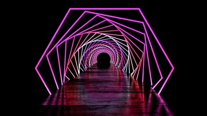 A neon corridor of graphic arches. 3d illustration.