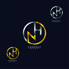 NH, HN Letter logo design gold and silver