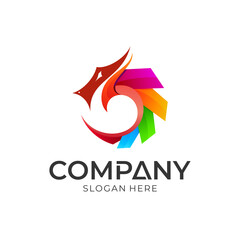 Obraz premium dragon logo design, abstract gradient snake logo concept, colorful monster mascot vector