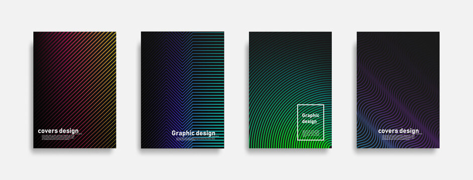 Minimal covers design. Colorful line gradients dark background. Cool modern background design. Future geometric patterns. Eps10 vector.