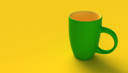 Green cup on a yellow background. 