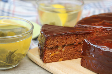 Traditional Austrian cake with green tea