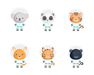 Set of cute spacemen animals. Adorable animals characters for design of album, scrapbook, card, poster, invitation.