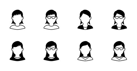 眼鏡を着用した女性のアイコンセット