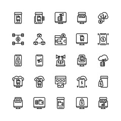 Set of digital market, campaign, marketing outline style icon - vector