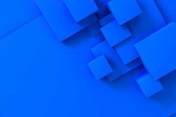 Diagonal composition of blue cubes of different sizes as a background and texture. 