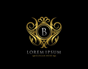 Luxury Boutique B Letter Logo. Classy Elegant gold circle badge design for Boutique, Letter Stamp, Wedding Logo,  Hotel, Heraldic, Jewelry.