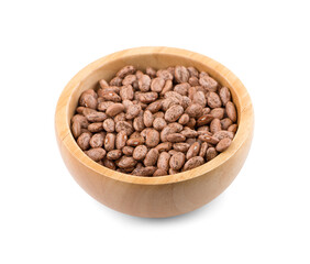 Pinto beans in wooden bowl an isolated on white background