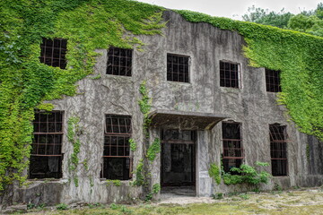 日本の広島県の大久野島の古くて美しい建物