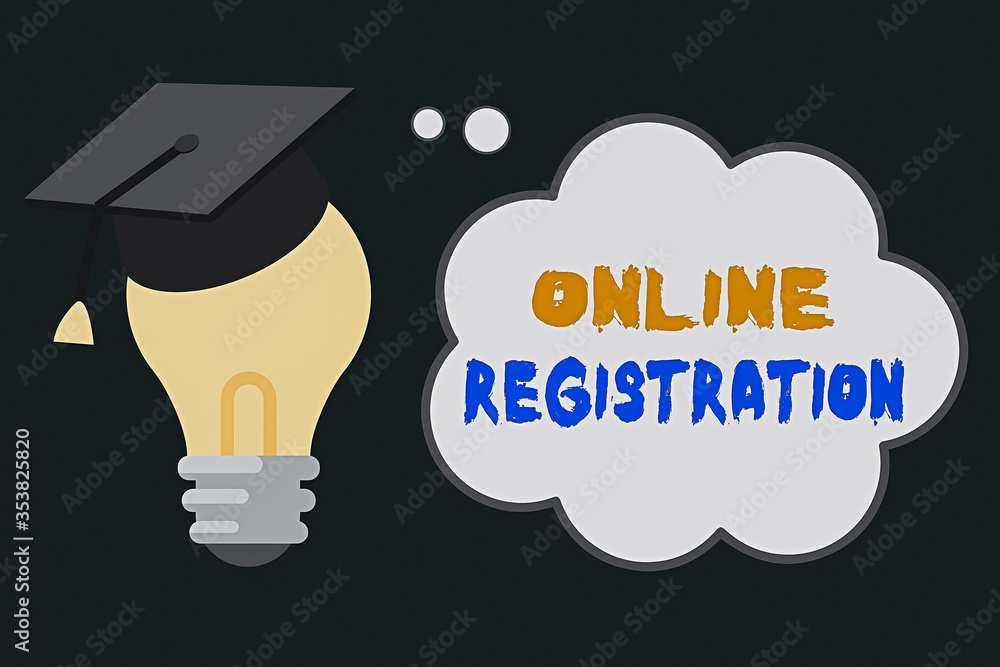 Poster handwriting text online registration. conceptual photo system for subscribing or registering via the