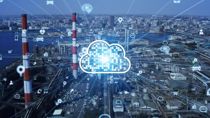 Cloud computing concept. Communication network. INDUSTRY 4.0. Factory automation.