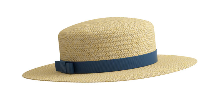 Straw hat with ribbon and bow isolated on white background - 3d rendering