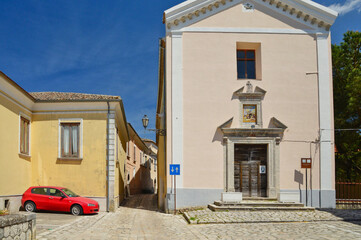 A church in a square in Montefusco, an old town in the province of Avellino, Italy.
