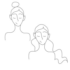 cute female illustration woman hairstyle flat line art short and long hair 