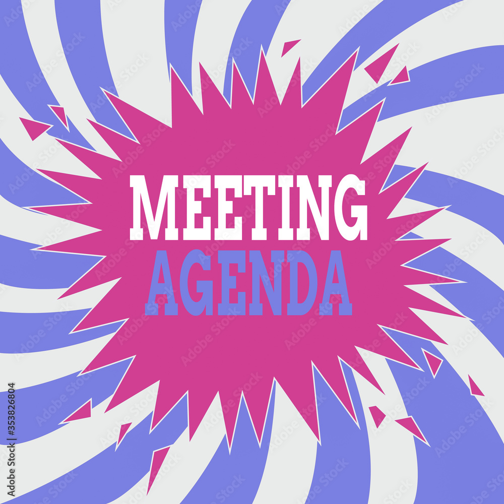 Aufkleber writing note showing meeting agenda. business concept for items that participants hope to accomplish