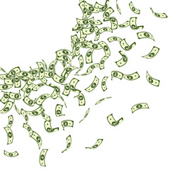 Indian rupee notes falling. Small INR bills on whi