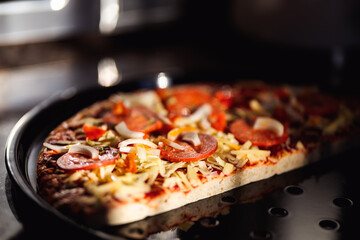 Pizza food preparation spicy chilli and pepperoni