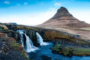 Acrylic prints Kirkjufell Kirkjufell mountain in the village of Grundarfjorur in western Iceland and its Kirkjufellfoss waterfall,