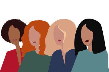 Drawing of a women of different nationalities in trendy style. Vector EPS10 illustration.