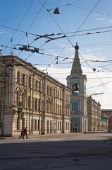 Obraz premium St. Petersburg, Russia - February 5, 2020, view of the Sampson Cathedral in blue on Bolshoy Sampsonievsky Avenue