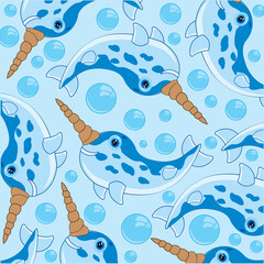 Whale narwhal on turn blue background is insulated © santa43