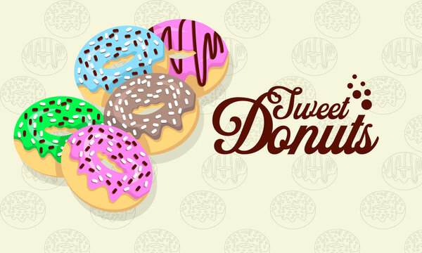 Colorful picture with sweet donuts vector illustration.