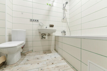 Naklejka na ściany i meble bathroom, toilet, sink, bathtub, white, light with white tiles