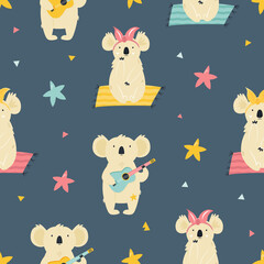 Colorful seamless pattern with cute funny koalas