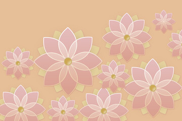 Pastel background. A lot of stylized pink flowers