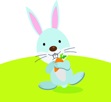 Rabbit with carrot. Vector illustration of a rabbit or bunny eating carrot.