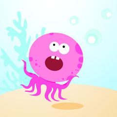 Pink octopus. Vector illustration.