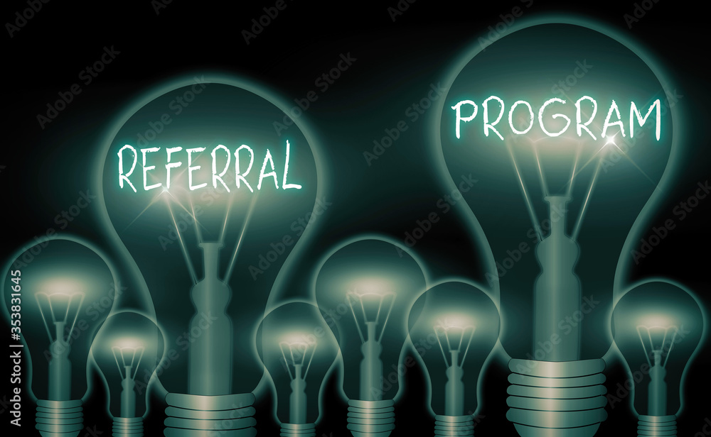 Aufkleber writing note showing referral program. business concept for employees are rewarded for introducing s