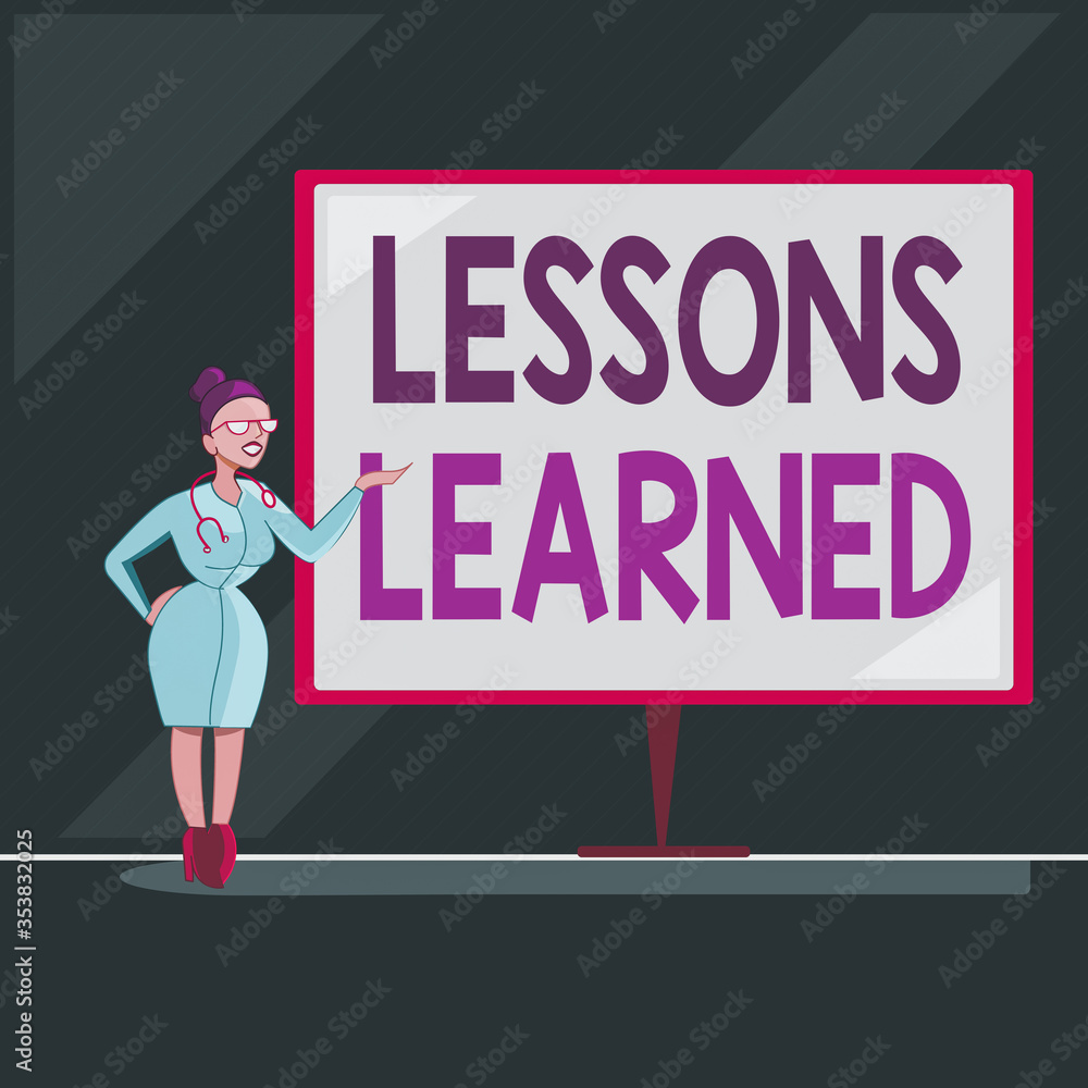 Fototapete writing note showing lessons learned. business concept for the knowledge or understanding gained by 