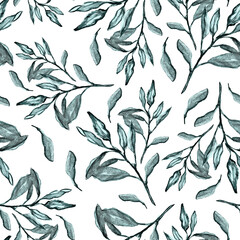Avocado twigs and leaves. Watercolor floral seamless pattern for fabric, Wallpaper, prints.