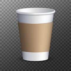 Paper Coffee Cup isolated on transparent background. Vector promotional mockup