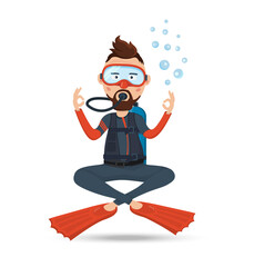 scuba diver cartoon character, diving, eps10 vector