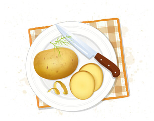 potato vector illustration with potato pieces from top angle