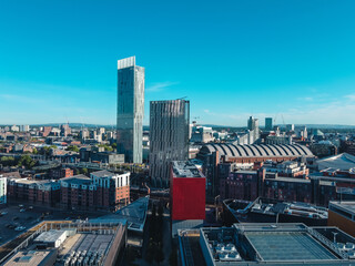 Manchester City Centre Drone Aerial View Above Building Work Sky